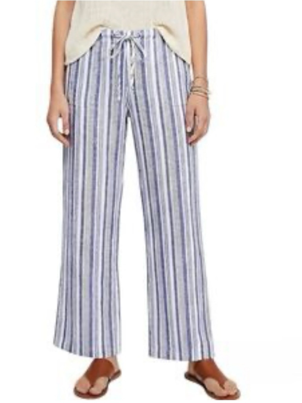 NWT Just Living Blue and White Vertical-Stripe Wide-Leg Linen Blend Pants - Med - Picture 10 of 10